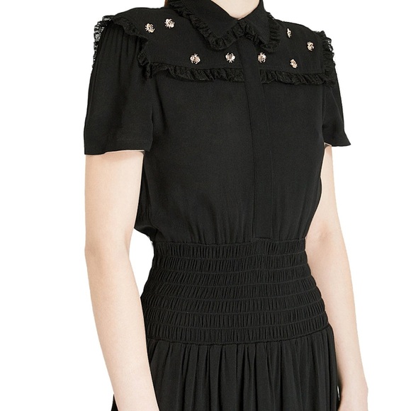 Maje black short sleeve dress with gold detail - Picture 1 of 5